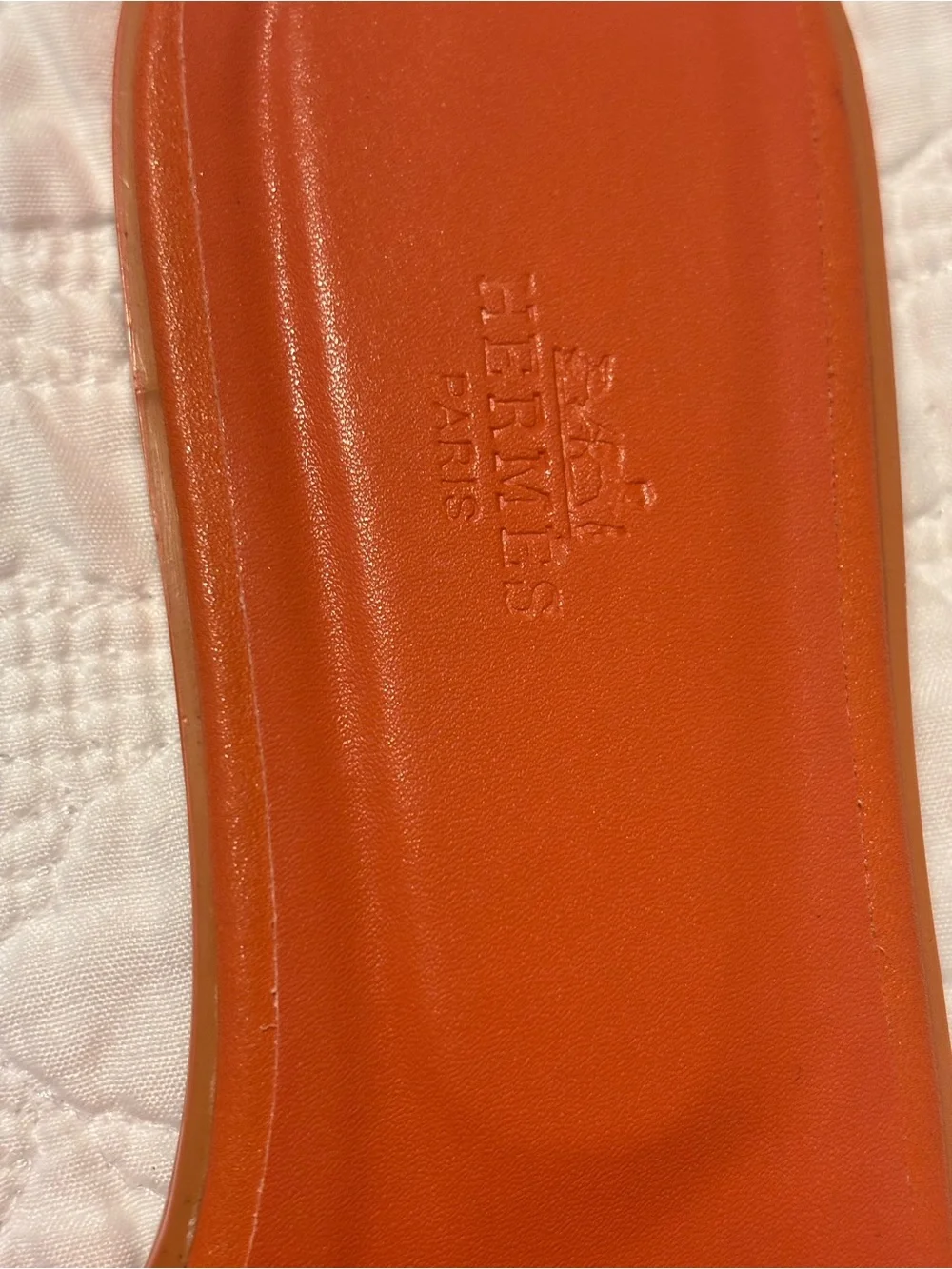 Hermes Orange Enamel Oran Leather Slide Sandals - Picture 7 of 12